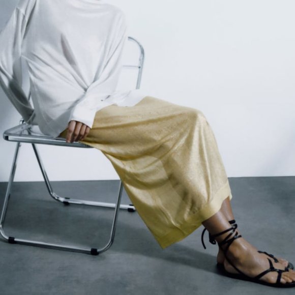 NWT METALLIC THREAD SEMI SHEER GOLDEN KNIT SKIRT - Picture 3 of 7